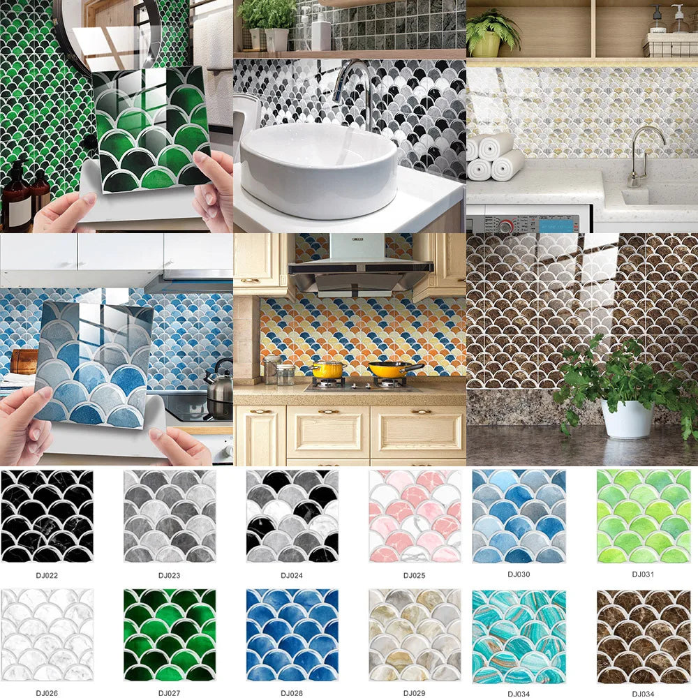 Retro marble grain covered with crystal film fish scale visual 3D ceramic tile paste home decoration renovation wall paste Oasis Select