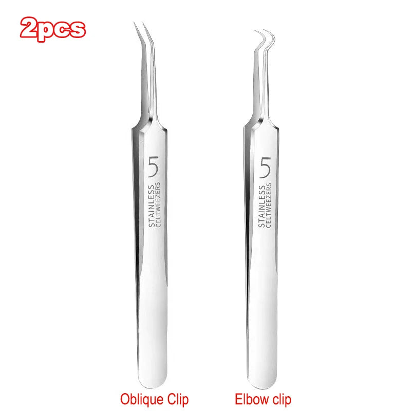 German Ultra-fine No. 5 Cell Pimples Blackhead Clip Tweezers Beauty Salon Special Scraping & Closing Artifact Acne Needle Tools Oasis Select 2pcs-C set