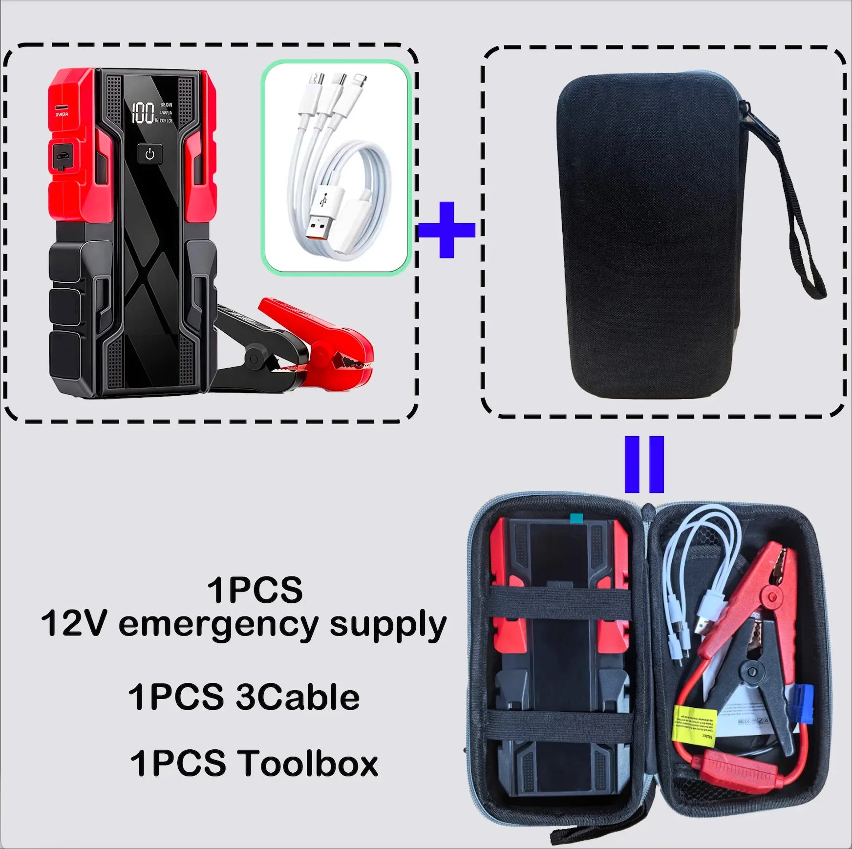 New 12V 99800mAh Car Jump Starter ,Portable Emergency Power Bank Battery Booster with LED Light, USB, for SUV Van Motorcycle ATV Oasis Select Battery with a bag