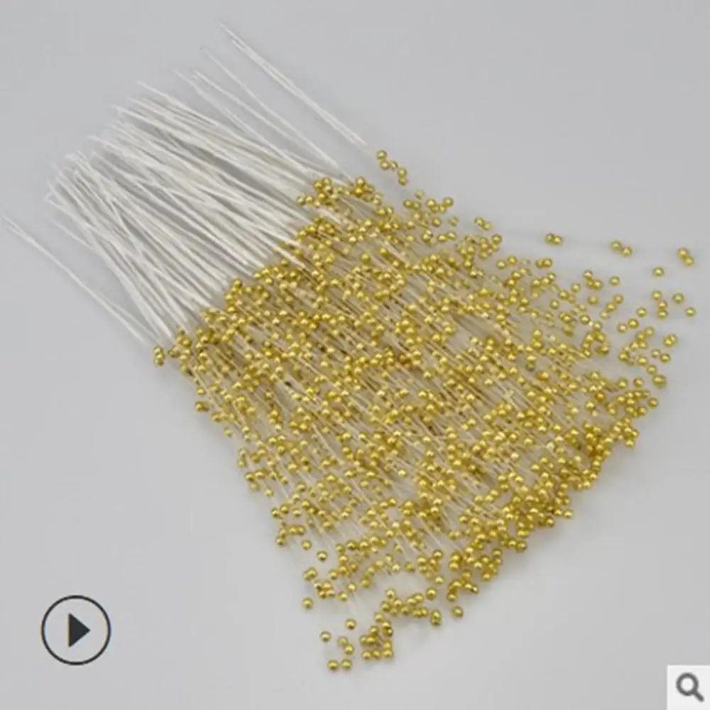 10pcs Bunch String Pearl Sticks Bridal Bouquets White Pink Blue Beaded Handmade Flower Stem Beads Wedding Party Decor Gift Oasis Select gold4mm-10pcs