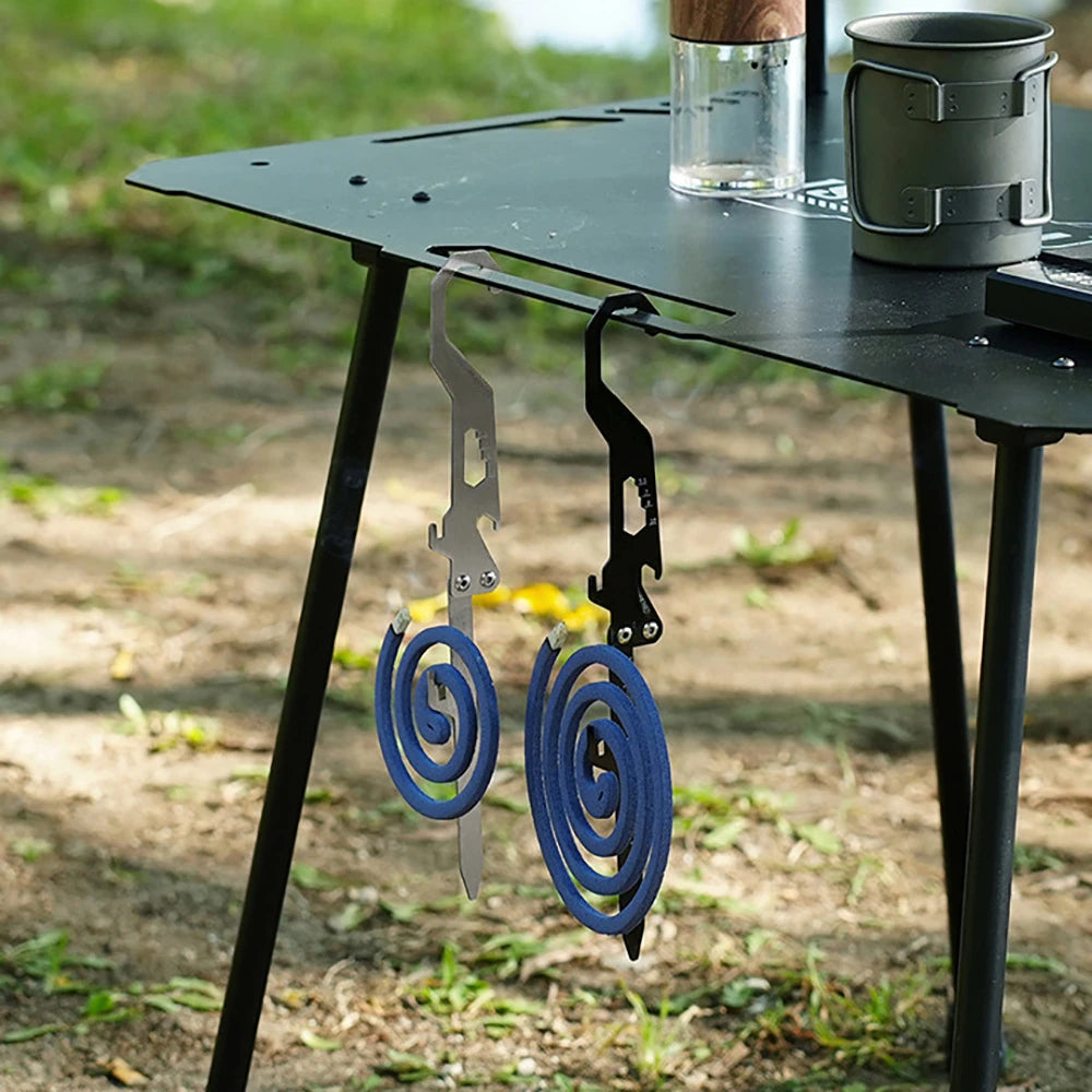 Outdoor Stainless Steel Foldable Multi-tool,Mosquito Coil Holder,Mosquito Coil Hook,Bottle Opener,with Measuring Scale,Portable Oasis Select