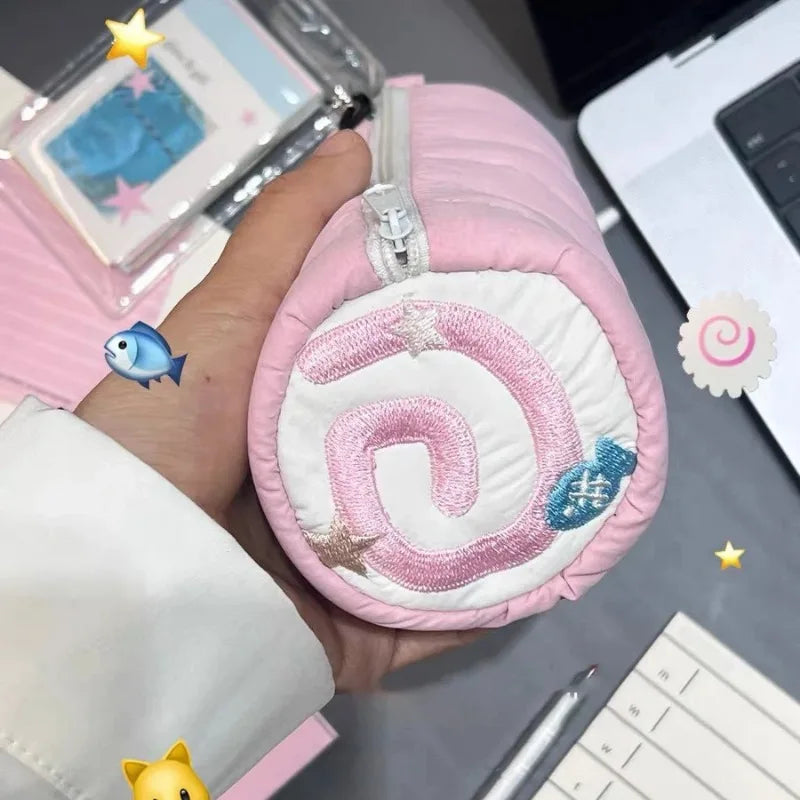 Student Stationery School Supplies Pink Towel Roll Pencil Case Kawaii Soft Pen Storage Bag Cosmetic Pouch Cartoon Large Capacity Oasis Select