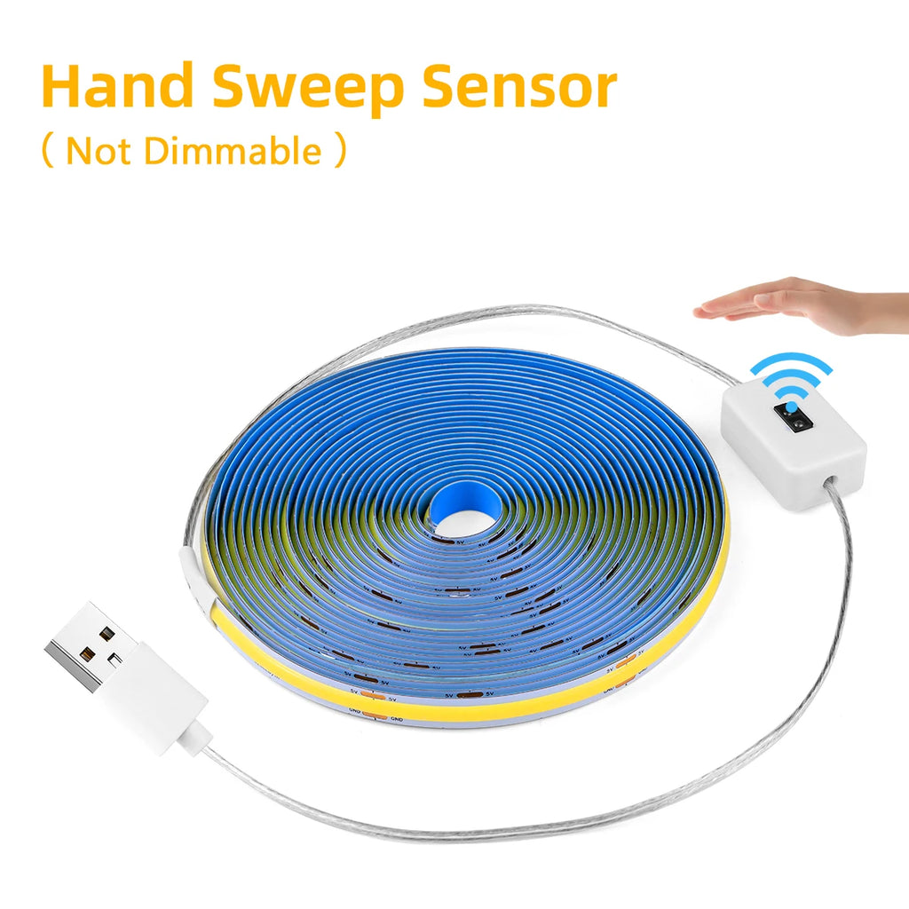 1-8pcs USB 5V COB LED Strip Light With Hand Sweep Sensor/Touch Dimmer/Key Switch LED Tape DIY Bedroom Kitchen Cabinet Backlight Oasis Select Hand Sweep Switch White 5m|8PCS Lamp