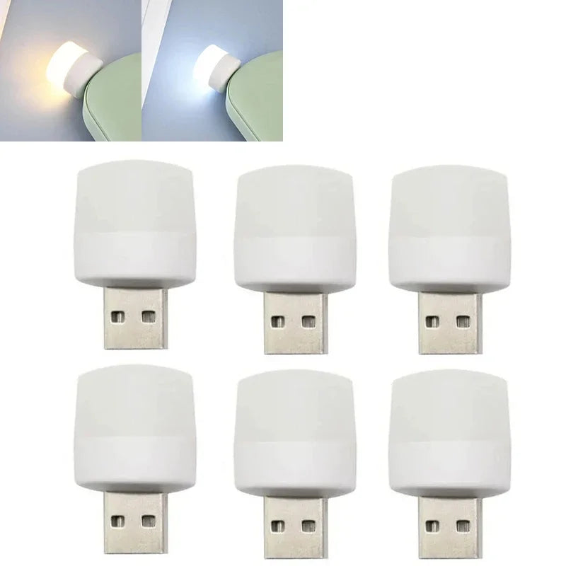 1-10pcs USB Night Light Mini LED Night Light USB Plug Lamp Power Bank Charging USB Book Lights Small Round Reading Oasis Select 6pcs White-Warm