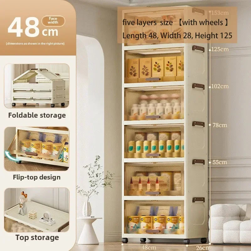 Multi-functional Simple folding storage cabinet Plastic multi-layer bag wardrobe storage box living room storage cabinet Oasis Select 48Cm5layerbrown