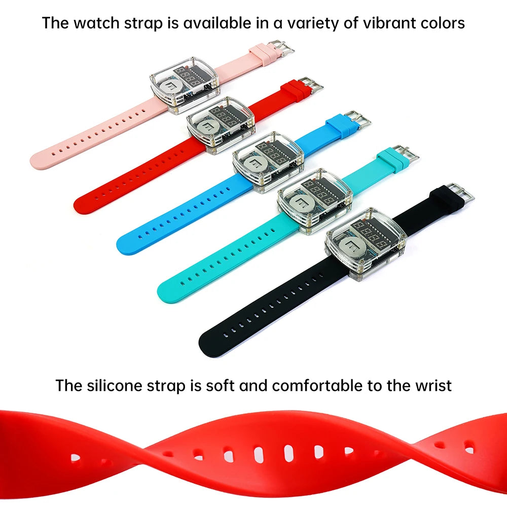 LED DIY Electronic Watch Kit Digital Tube Clock Accessories Soldering Assembly Electronic Silicone Watch Oasis Select