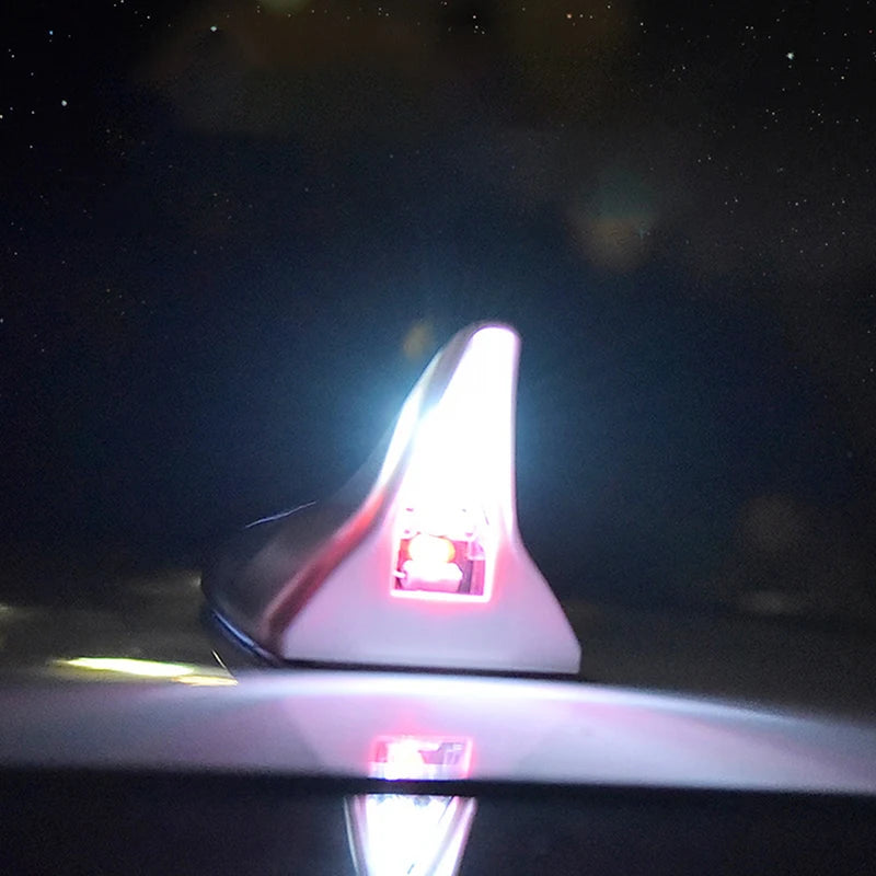 Universal Car Shark Fin Antenna Roof Tail Modification Light with Solar LED Light Car Antenna Driving Safety Warning Light Oasis Select