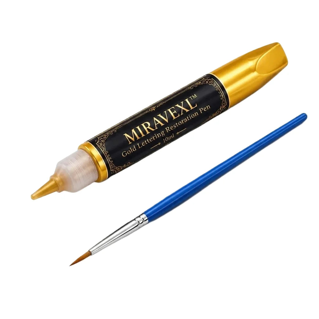 Headstone Paint Touch-Up Set - Professional Gold Ink Restoration Marker & Fine Brush For Memorial Engraving and Lettering Oasis Select 1 sets