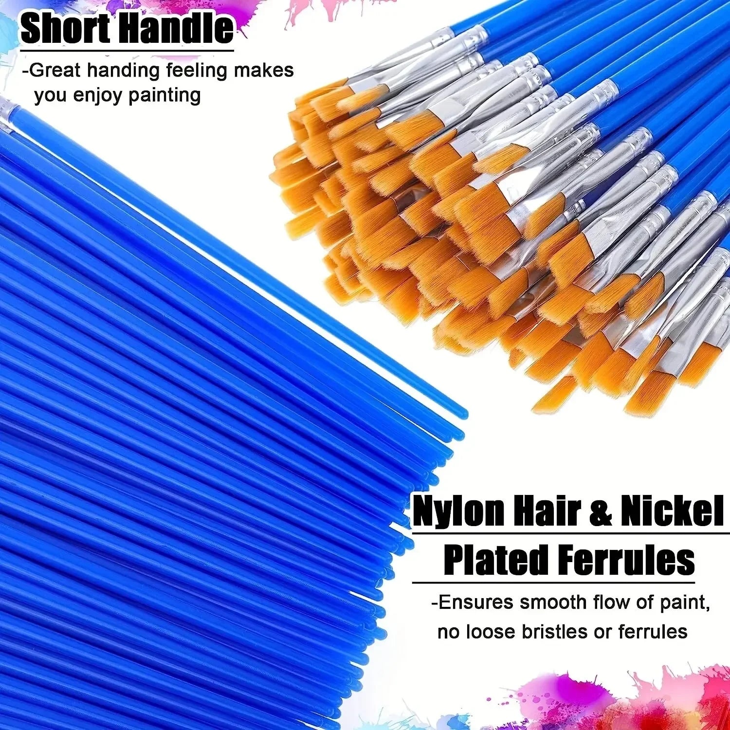 50Pcs Painting Brushes Set Art Round Flat Hair Nylon Hair Paint Brush for Oil Acrylic Watercolor Kids/Artists/Beginners/Students Oasis Select