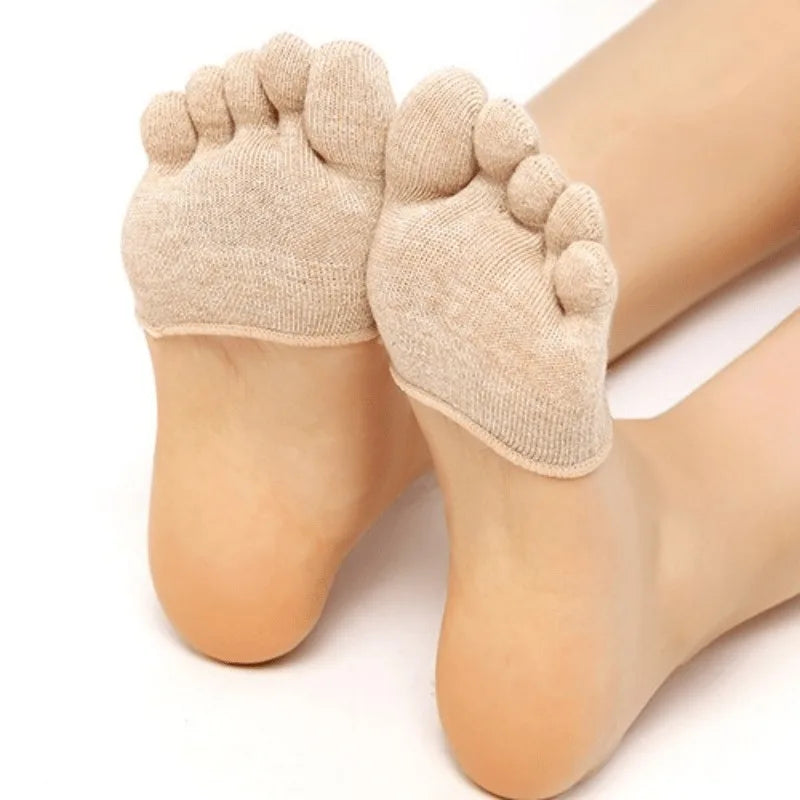 Summer Half Palm Five Fingers Socks Invisible Thin High Heel Front Foot Open Toe Socks Women Shallow Sandals Split-Toe Sock Oasis Select khaki One Size