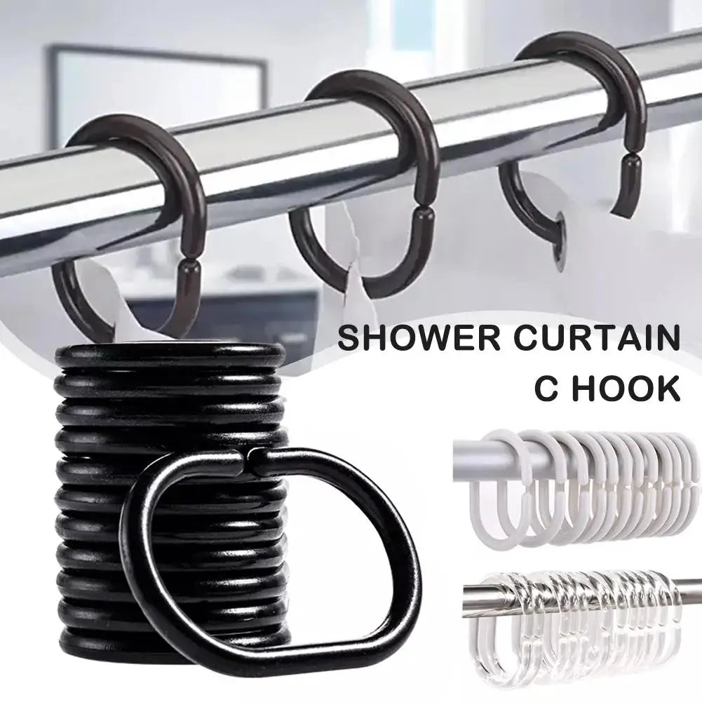 NEW 12PCS Plastic C Type Shower Curtain Hook Hanger Bath Drape Loop Clip Glide Convenient Replacement Bathroom Accessories Oasis Select