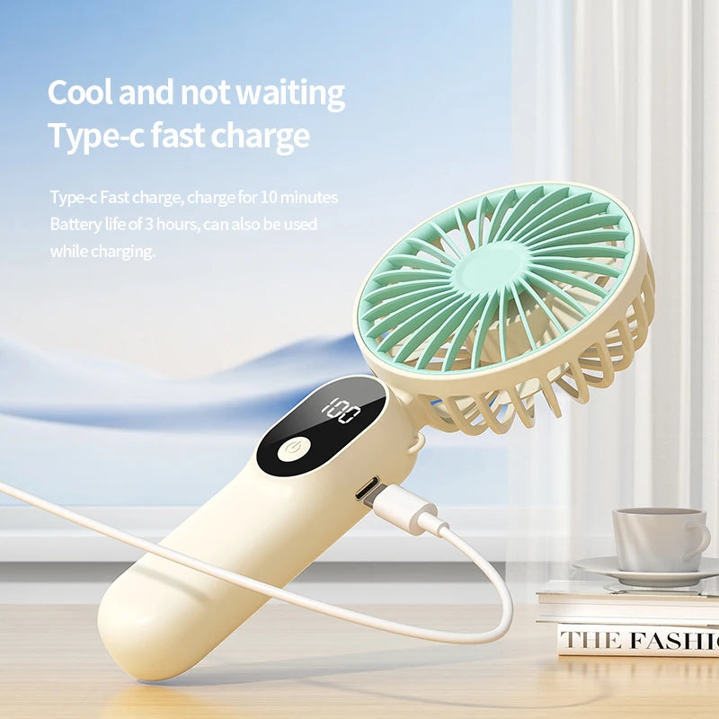 Portable Handheld Fan Mini USB Fan With 6 Speeds and Digital Display Foldable 3-in-1 Handheld Neck and Desktop Fan For Outdoor Oasis Select
