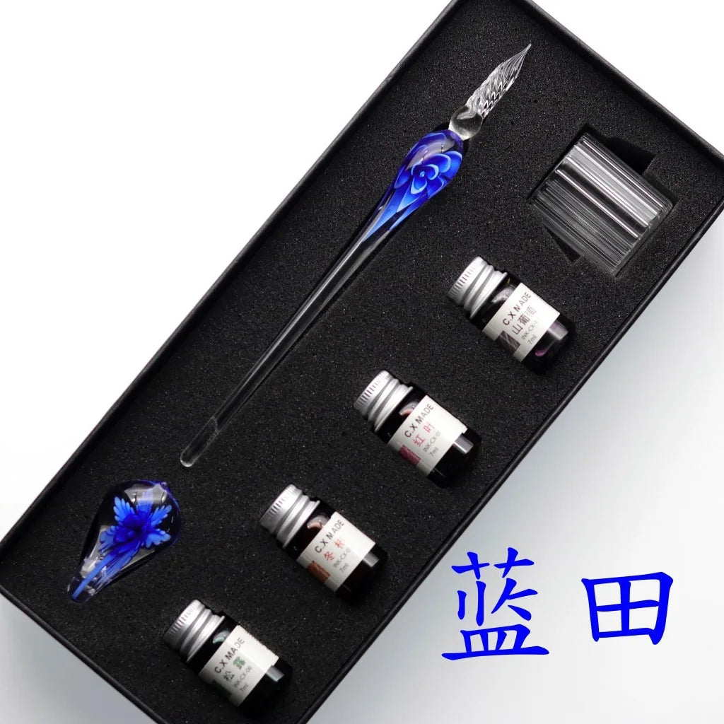 Embedded flower glass pen set, colored dipping pen, street vendor gift box, signature pen, glass pen gift Oasis Select 12