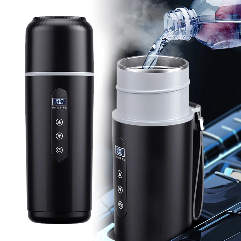Temperature Display Kettle 500ml Car Heating Cup 12V 24V Electric Three Modes Stainless Steel Travel Heating Thermal Mug Oasis Select