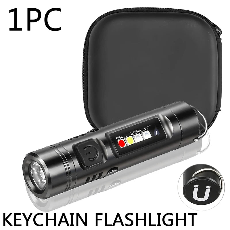 Mini LED Keychain Flashlight USB Rechargeable – 9 Modes, UV