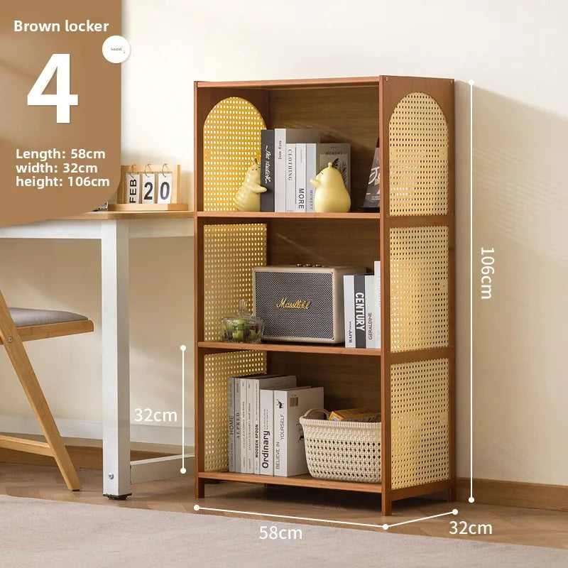 Bookcase integrated against the wall Student household bookshelf Floor-to-ceiling shelf Living room storage Multi-layer locker Oasis Select Brown 4-58