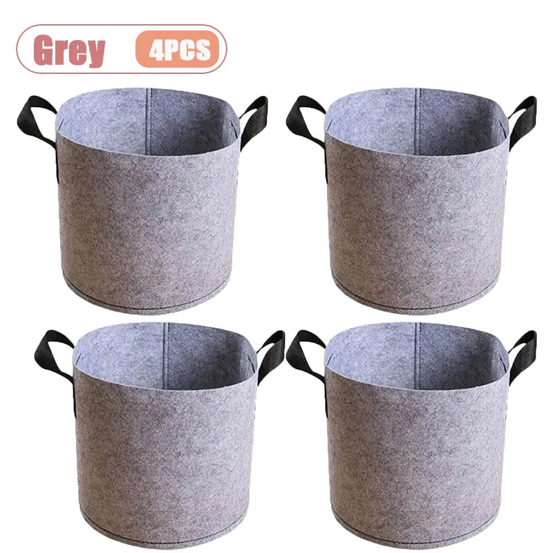 1-4PCS Thickened Nonwoven Fabric Grow Bag Felt Plant Pot for Balcony Roof Garden Aeration Container with Handle Oasis Select Grey-4PCS 12Gallon
