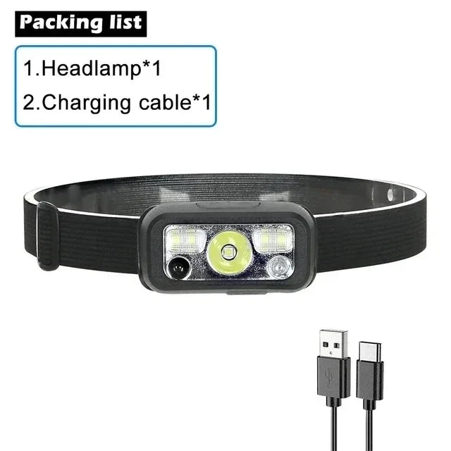 Powerful COB LED Sensor Headlamp USB Rechargeable Headlight with Built-in Battery 6 Modes Waterproof Outdoor Fishing Head Lamp Oasis Select 1PCS