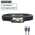 Powerful COB LED Sensor Headlamp USB Rechargeable Headlight with Built-in Battery 6 Modes Waterproof Outdoor Fishing Head Lamp Oasis Select 1PCS