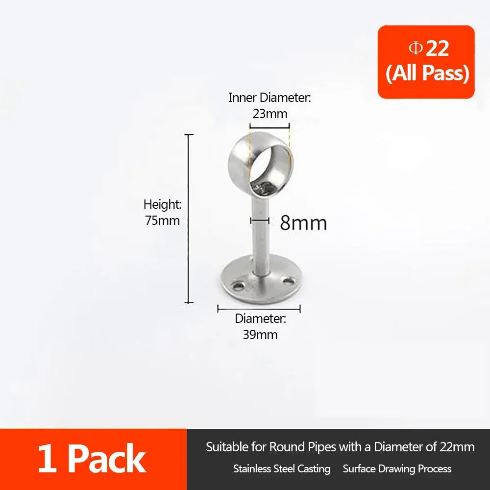 Stainless Steel Pipe Bracket 19/22/25mm | Wardrobe & Curtain Rod