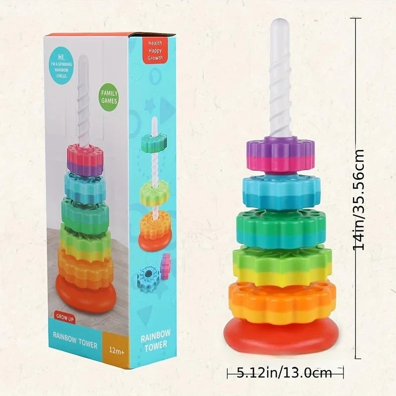 Montessori Rotating Rainbow Tower Baby Stacking Puzzle Toys Safety and Environmental Protection Colored Children's Toys Oasis Select Full set