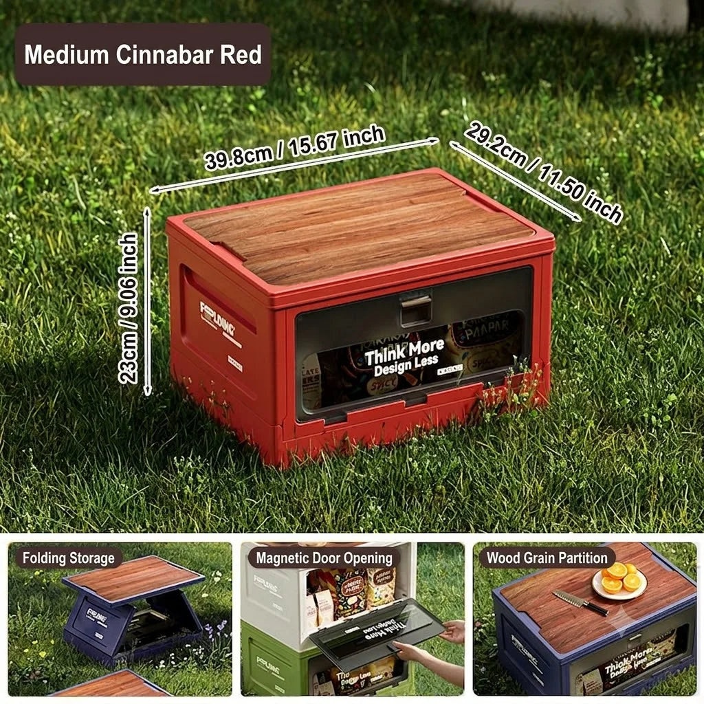 Outdoor camping revenue box with side-opening large-sized tent cover folding box for vehicle trunk organization and storage Oasis Select red-wooden
