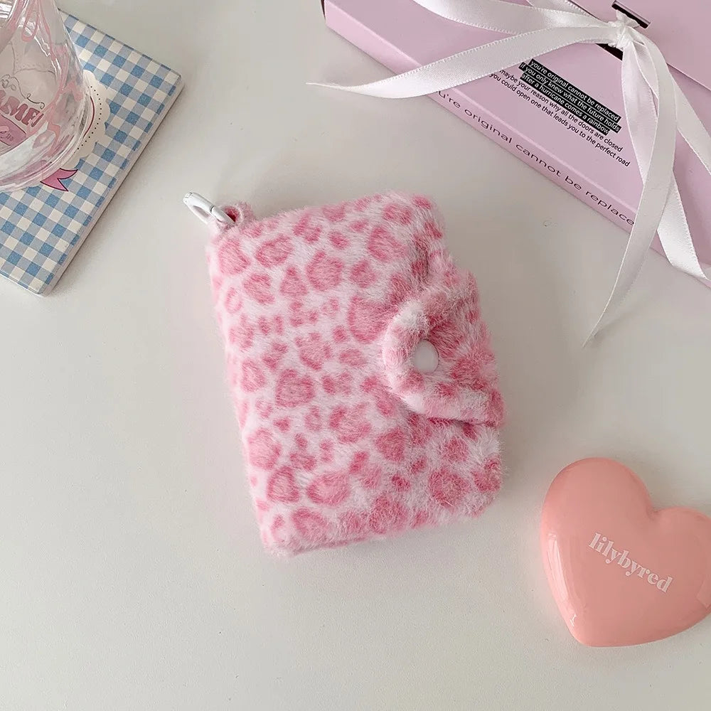 INS Leopard Coin Purse Small Wallet Sweet Storage Pouch Multi-functional Cosmetic Bag Lipstick Holder Portable Card Case Oasis Select Light Pink