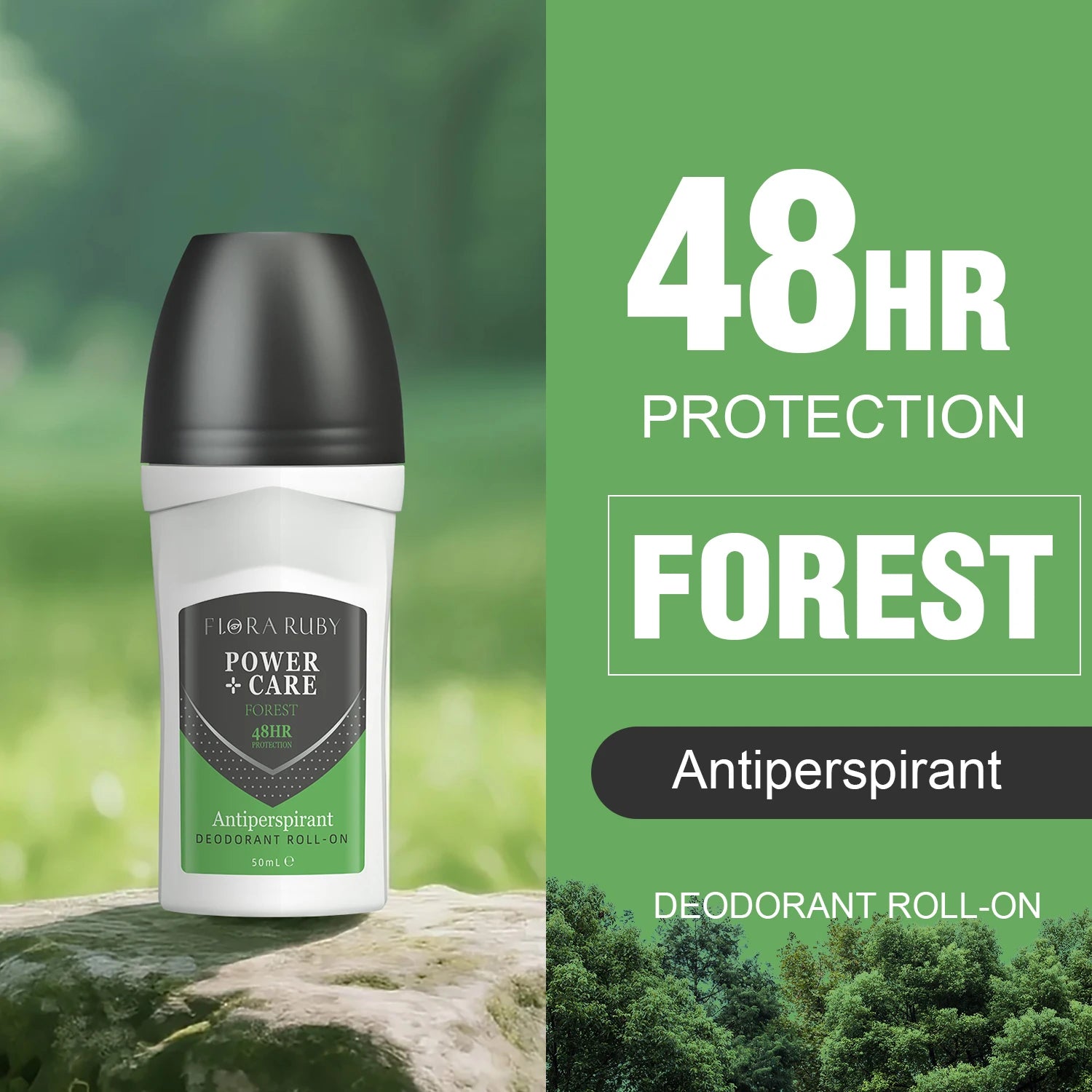 Flora Ruby Deodorant Roll On 48-hour long-lasting odor protection antiperspirant women's and men all-purpose Deodorant Roll Oasis Select FOREST