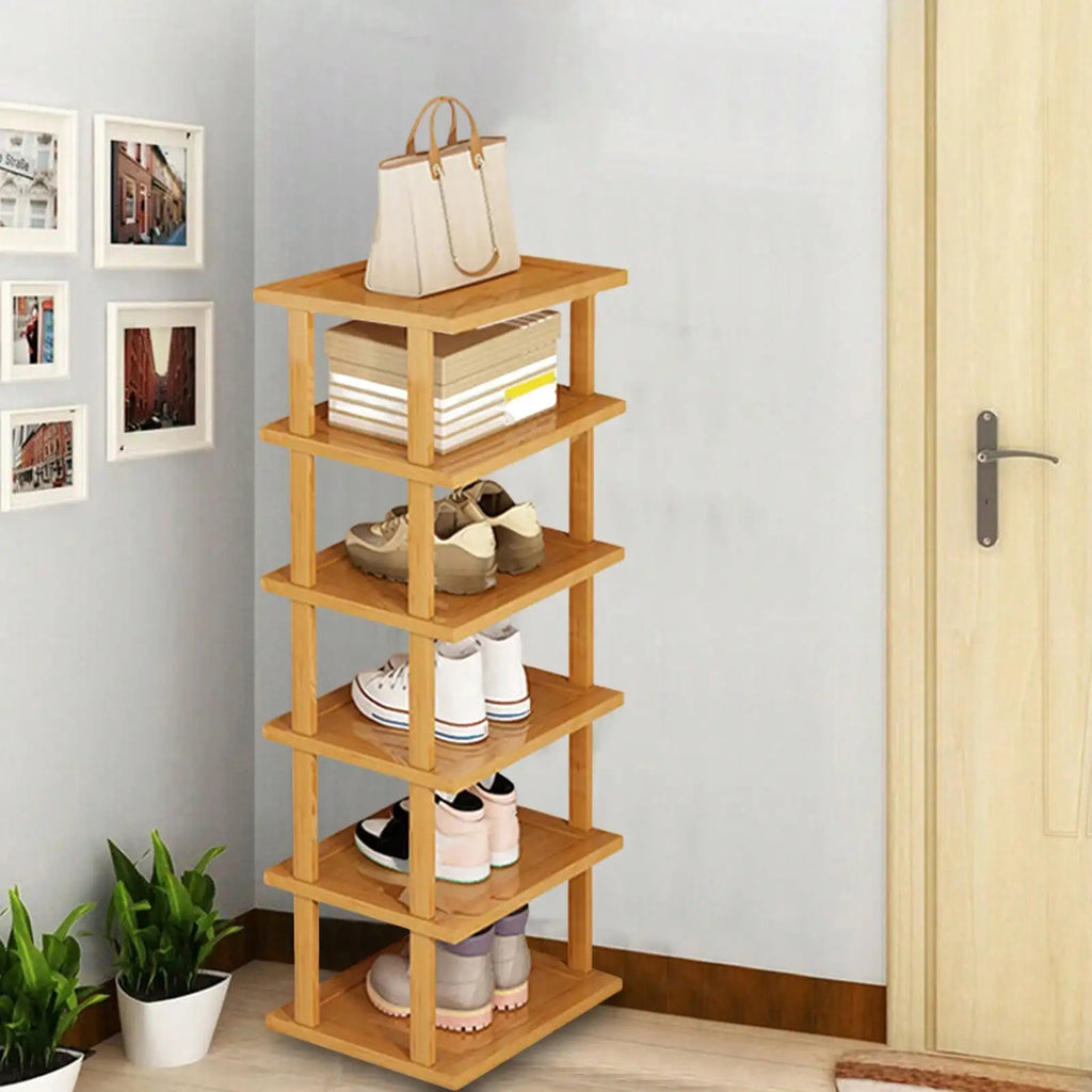 Multifunctional 6 Layers Shoes Rack Bamboo Shoe Cabinets Stackable Stand Shoes Storage Shelf Organizer For Entryway Livingroom Oasis Select