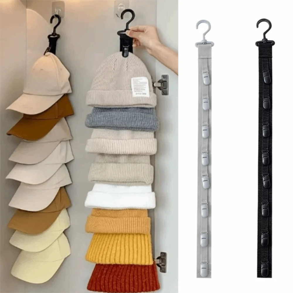 Hanging Hat Rack with 8 Non-Slip Clips | Baseball Cap Organizer