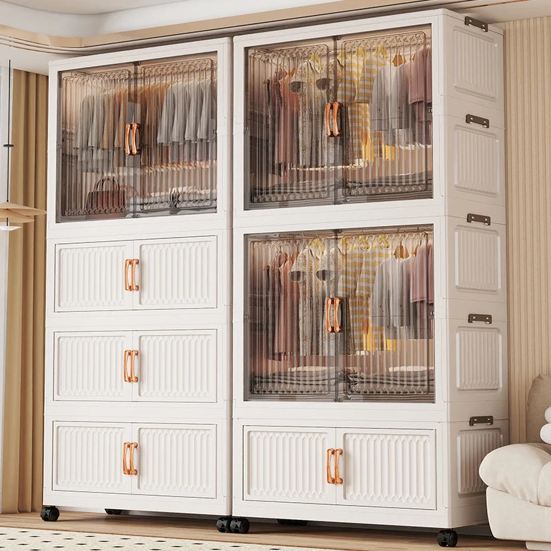 80cm Foldable Double-Door Wardrobe-No Assembly Portable Closet, Large Capacity Storage for Bedroom/Living Room (Clothes/Quilts) Oasis Select