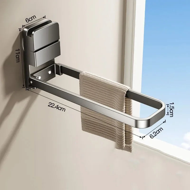 Foldable Towel Rack with a Suction Cup Bathroom Towel Holder No-Drill Towel Rack Towel Bar Self-Adhesive Bathroom Towel Rail Oasis Select Grey