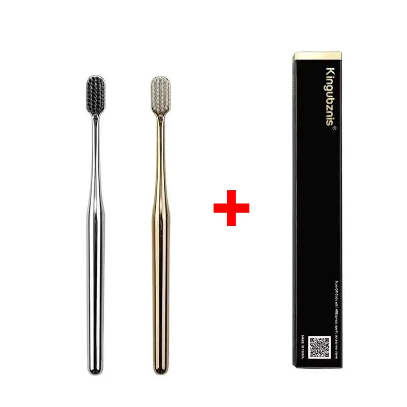 1/2/4pcs Luxury Soft Bristles Toothbrush Men Women Adult Tooth Brush Gold Silver Dental Brushes Elegance Toothbrushes Portable Oasis Select 2pcs mix 2
