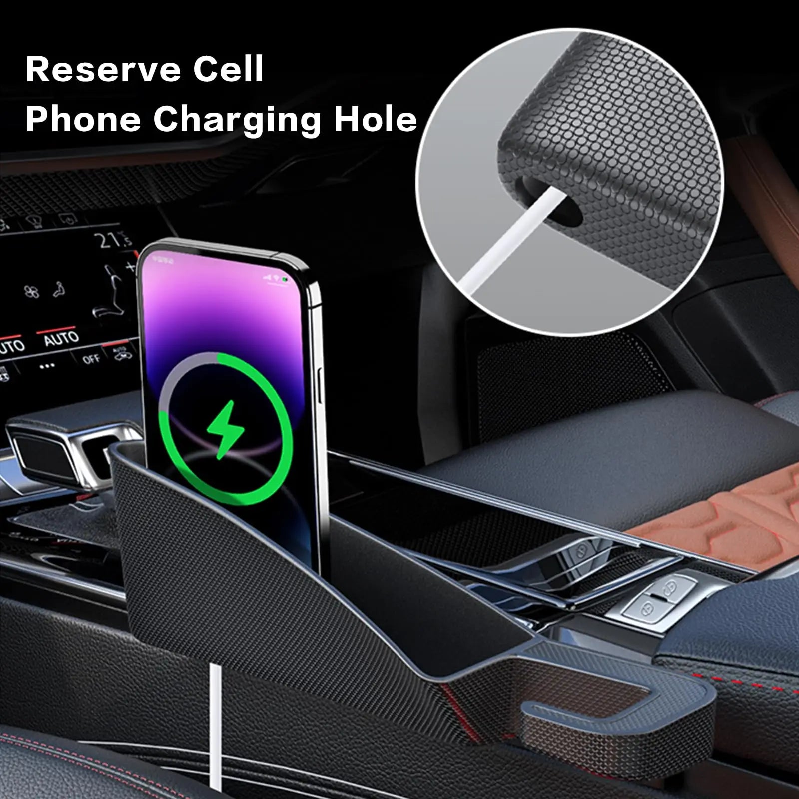 Car Seat Gap Filler Organizer Box with Charging Cable Slot