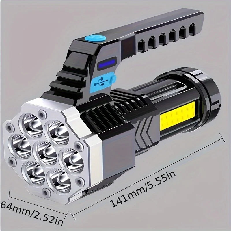 7 LED Rechargeable Camping Flashlight | COB Side Light & Solar