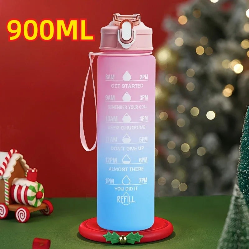 1-3PCS Sports Water Bottle for Running Drinking Bottle 2L Motivational with Time Marker Stickers Portable Reusable Plastic Cups Oasis Select 900ml-pink blue Select style