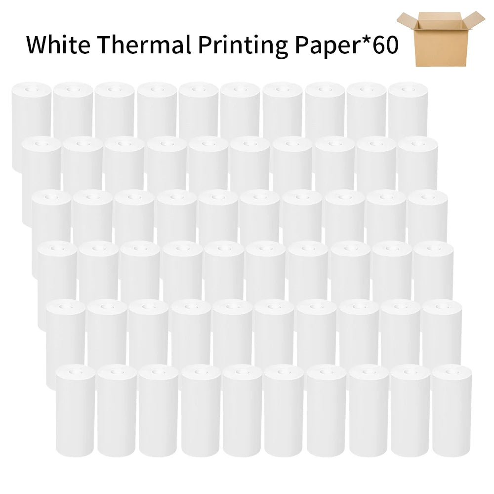 60 Rolls Mini Printer Adhesive Paper Self-adhesive Paper White Thermal Paper Printer Label Sticker For Photo lnkless Printer57mm Oasis Select blank paper
