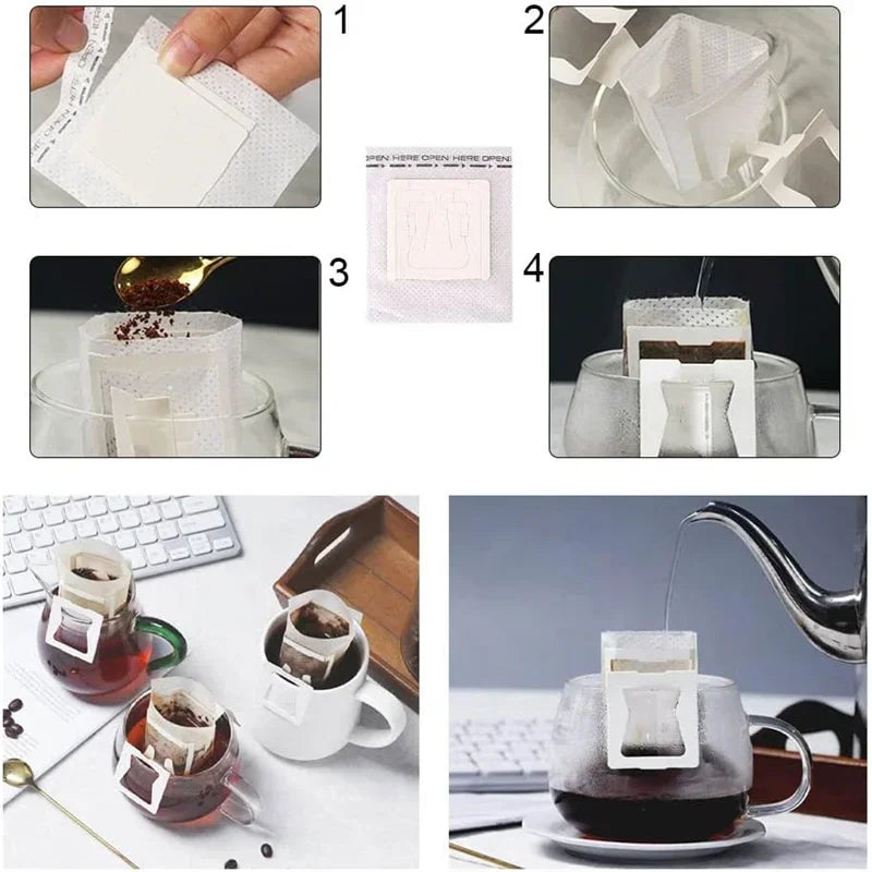 Biodegradable Coffee Filter Bags Disposable Drip Brewing Tool for Coffee Tea Travel Office Home Use Fast Flow Paper Filters Oasis Select