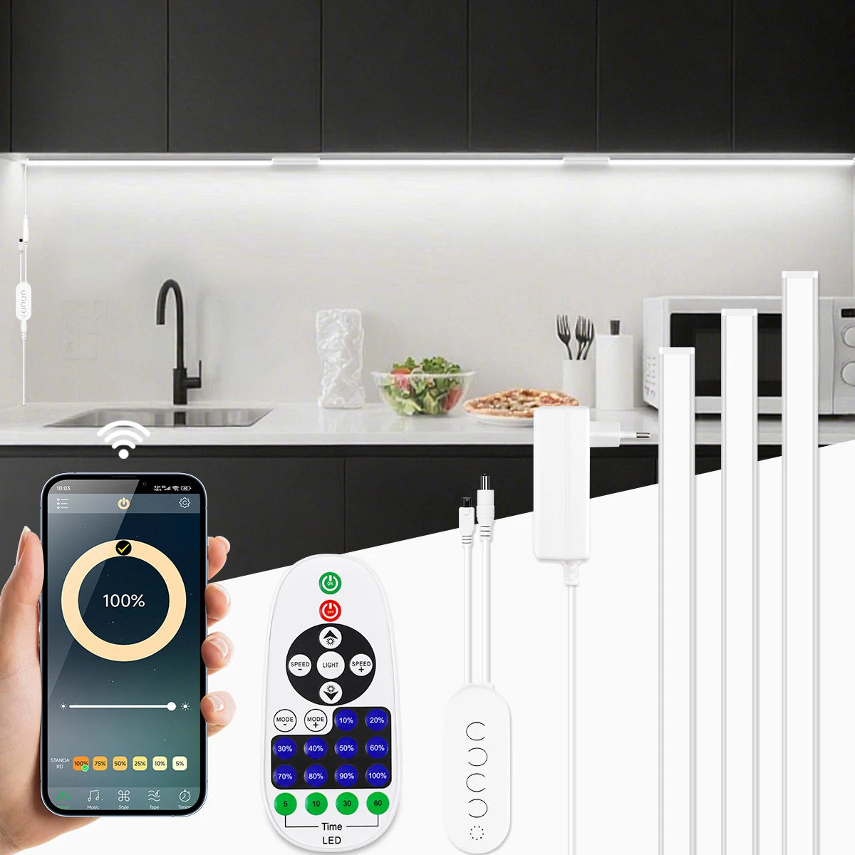 1-6PCS LED Bar Light Efficient Heat Dimmable RF Remote/Bluetooth Control 12V 30CM/40CM/50CM Night Lihgt for Kitchen Living Room Oasis Select