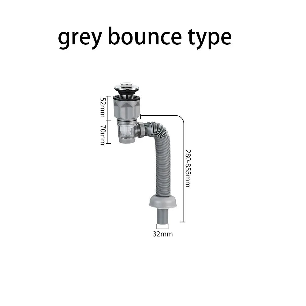 Anti-odor Basin Drain Dual-use Bathroom Accessories Hand Basin Drainage Component Horizontal and Vertical Drainage Oasis Select grey bounce type