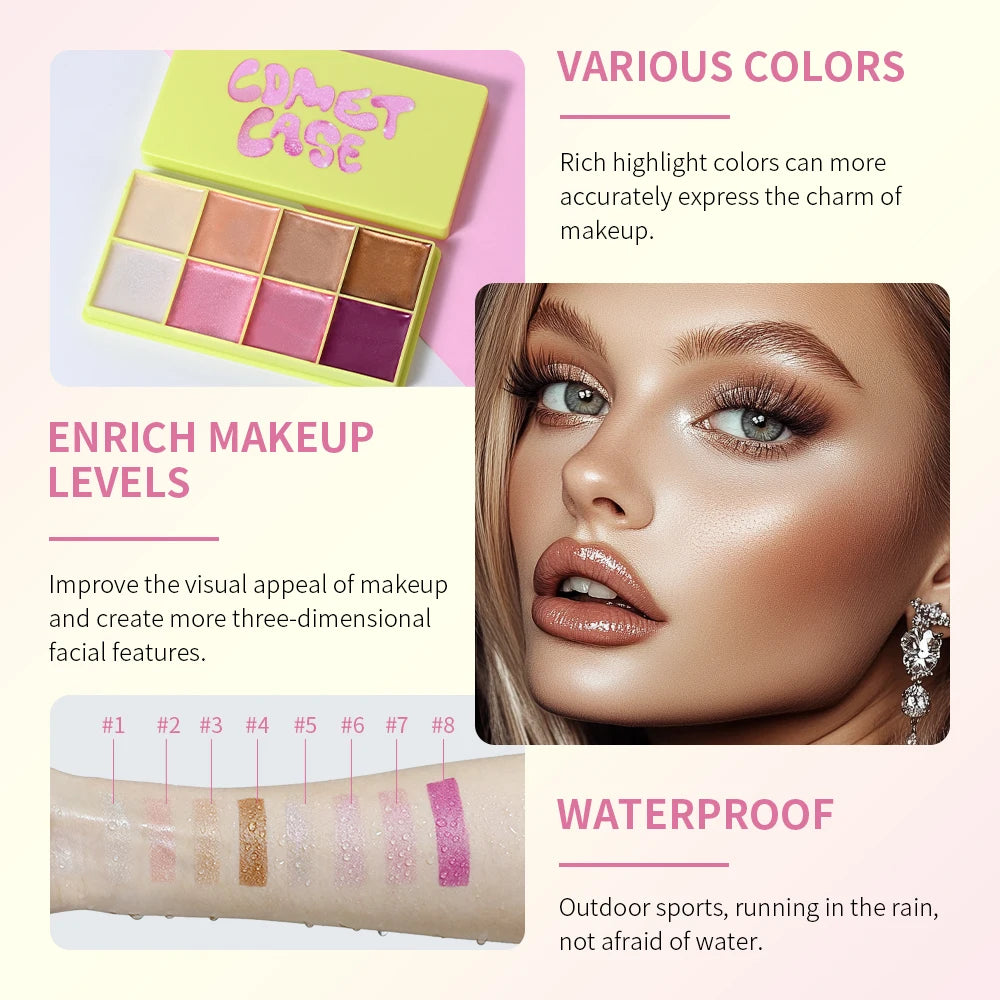 Blush Eyebrow Cream Highlighter 8 Colors Palette Matte Shimmer Finishes Shadow Tones Long-Lasting Natural Look Makeup Cosmetics Oasis Select