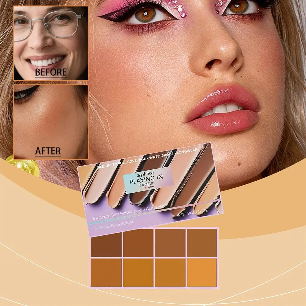8 Colors Concealer Blush Palette Long-Lasting Concealer, Waterproof Concealer Palette, Non-Peeling Contour Pal, Concealer Oasis Select