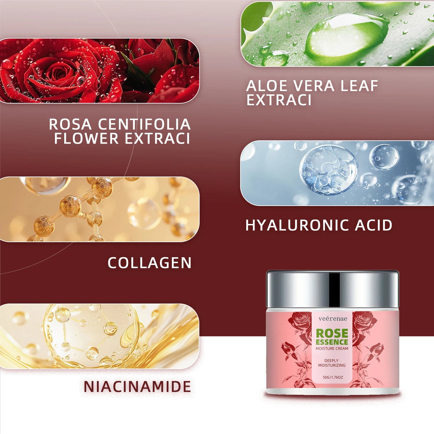 Veérenae Rose & Collagen Moisture Cream – 24H Hydration