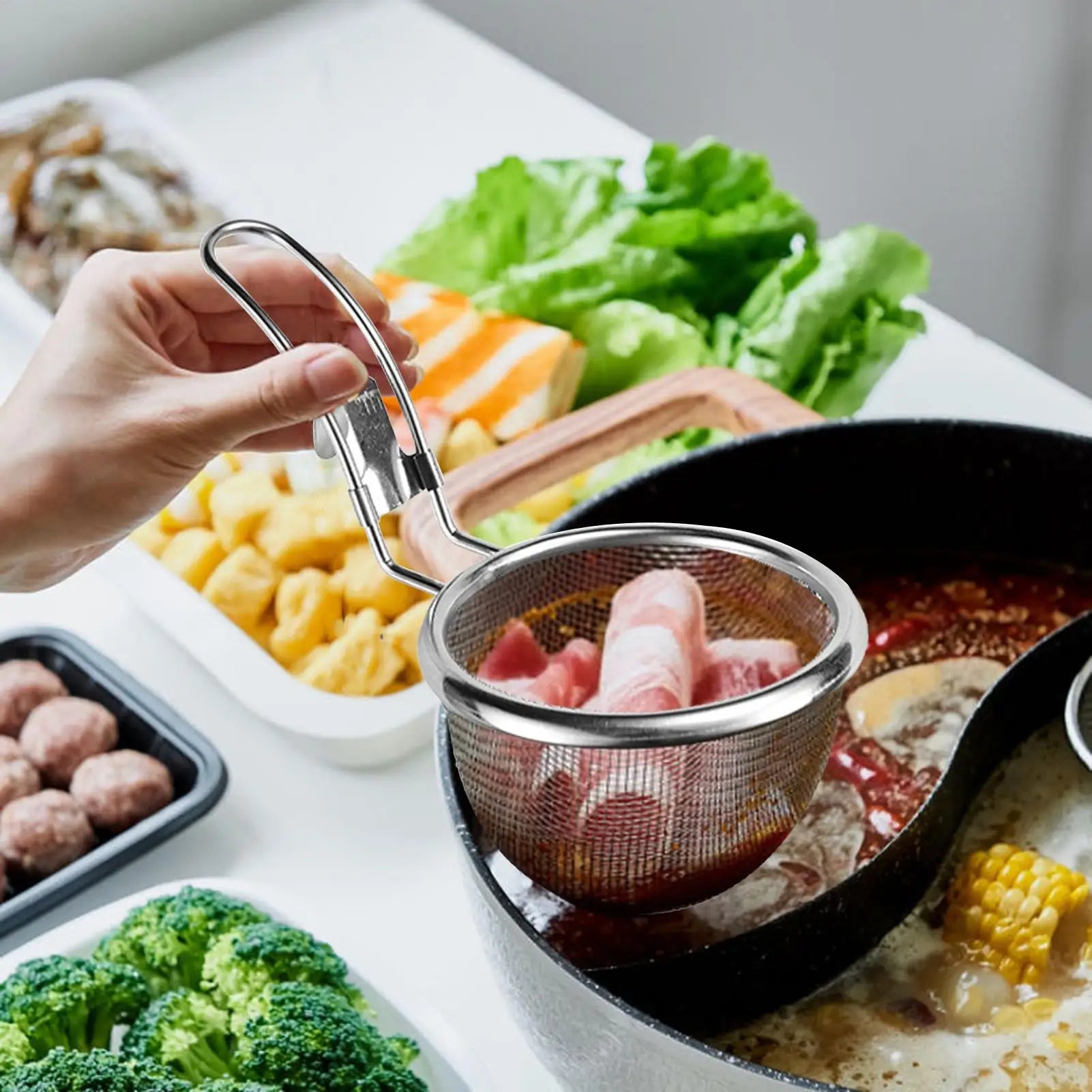 Mesh Strainer Spoon Wall-mounted Frying Filter Basket Spicy Hot Pot Noodles Scoop Kitchen Tableware Cooking Kitchen Tool Oasis Select