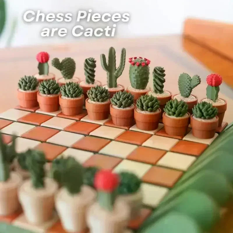 3D Printed Cactus Chess Set | Foldable Resin Desktop Ornament