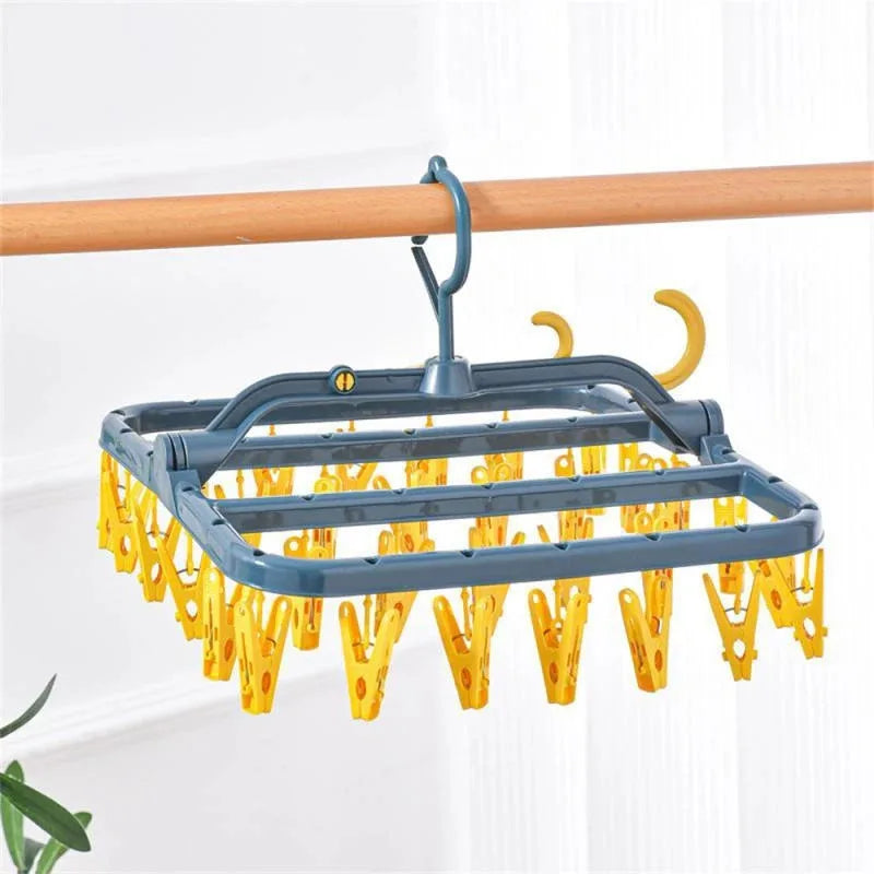 32 Clips Folding Clothes Dryer Hanger Windproof Socks Underwear Drying Rack Household Children Adults Storage Laundry Rack Oasis Select Multicolor