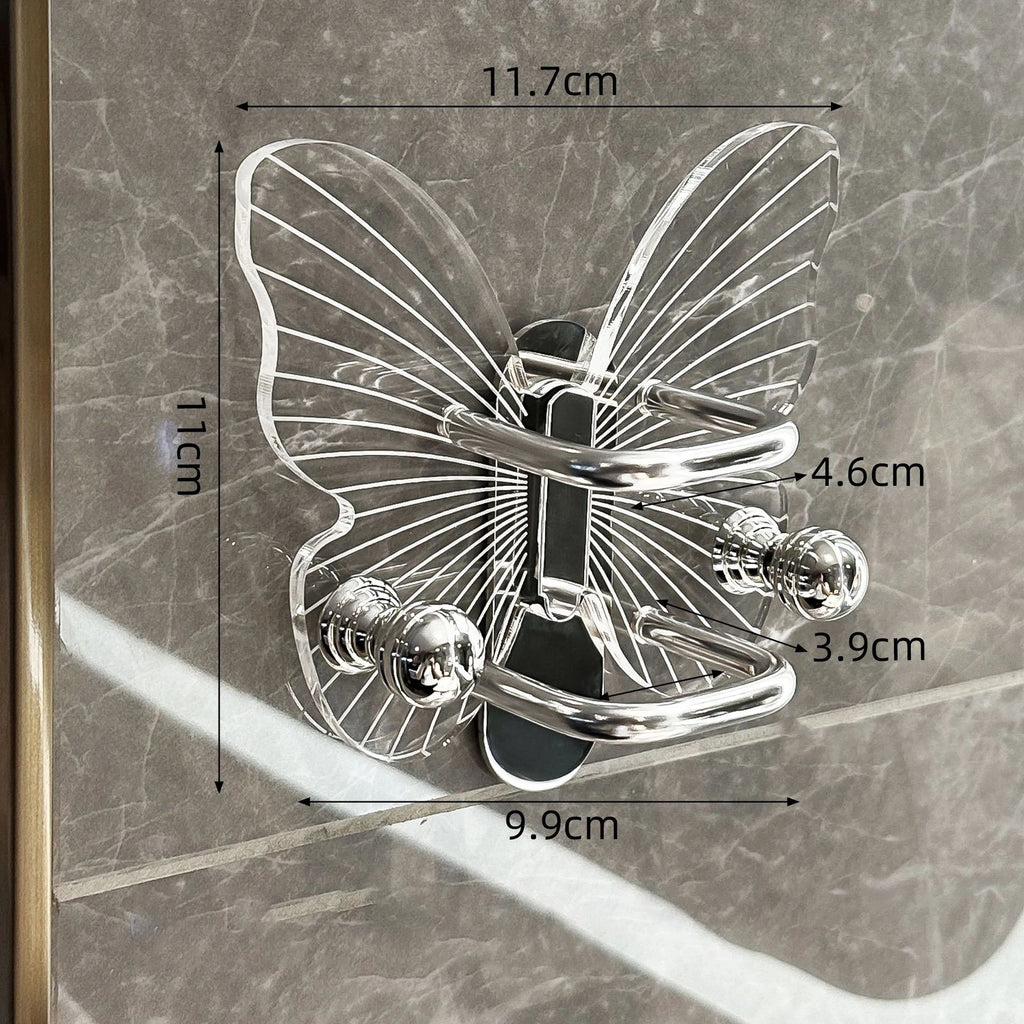 Light Luxury Butterfly Comb Storage Shelf Wall Hanging Perforated Free Bathroom Headstring, Hair Band, Hair Ring Storage Hook Oasis Select