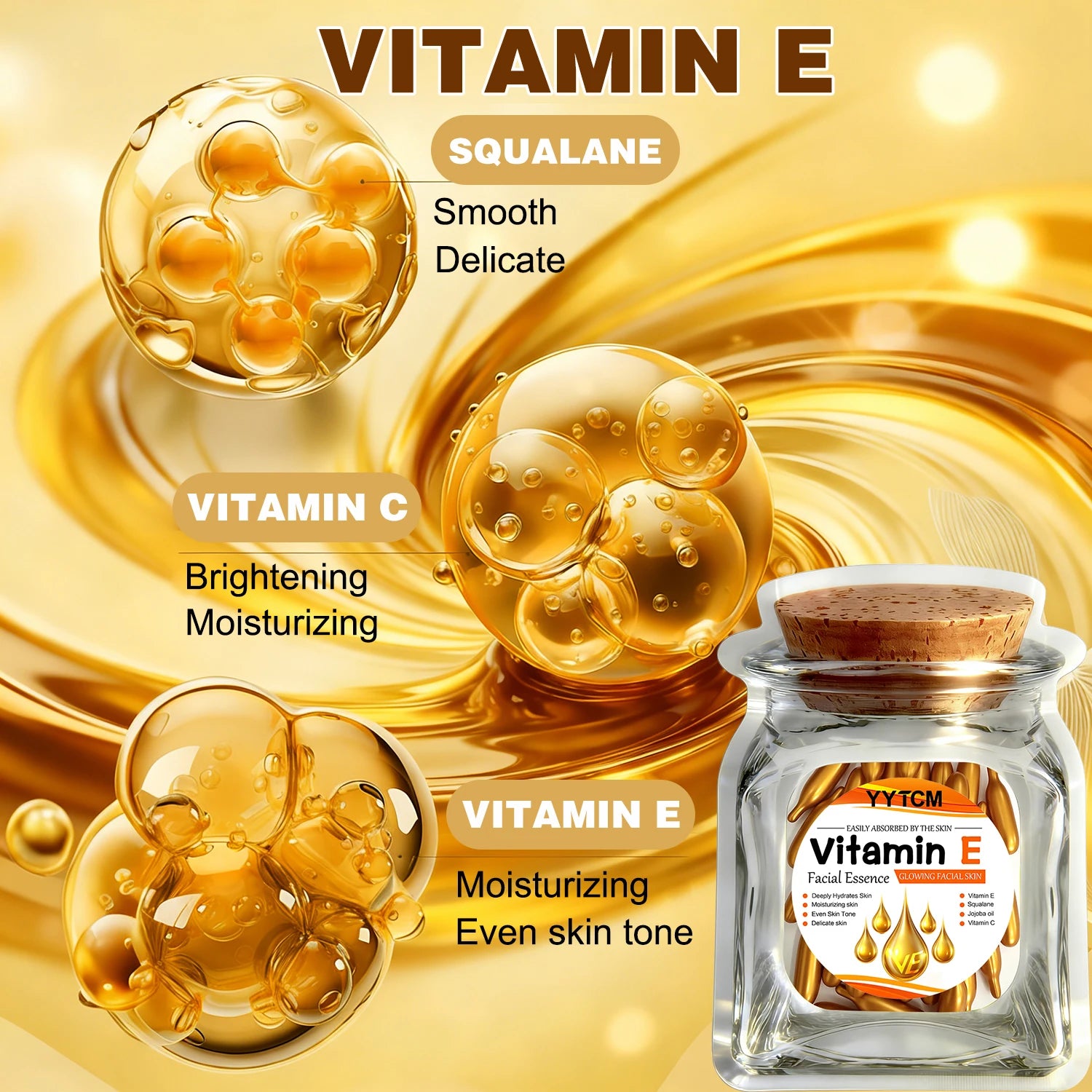 Vitamin E Deep Moisturizing Capsule Essence–Hydrates Smooths Skin. Formulated Squalane Vitamin 18/30/48/60/90/180 Capsules Oasis Select