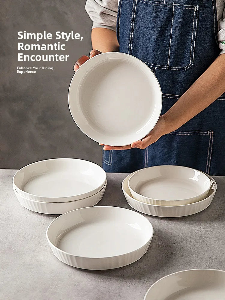 Modern Minimalist Ceramic Deep Dinner Plate - Elegant White Porcelain Dish for Pasta & Soup, Premium Tableware Oasis Select