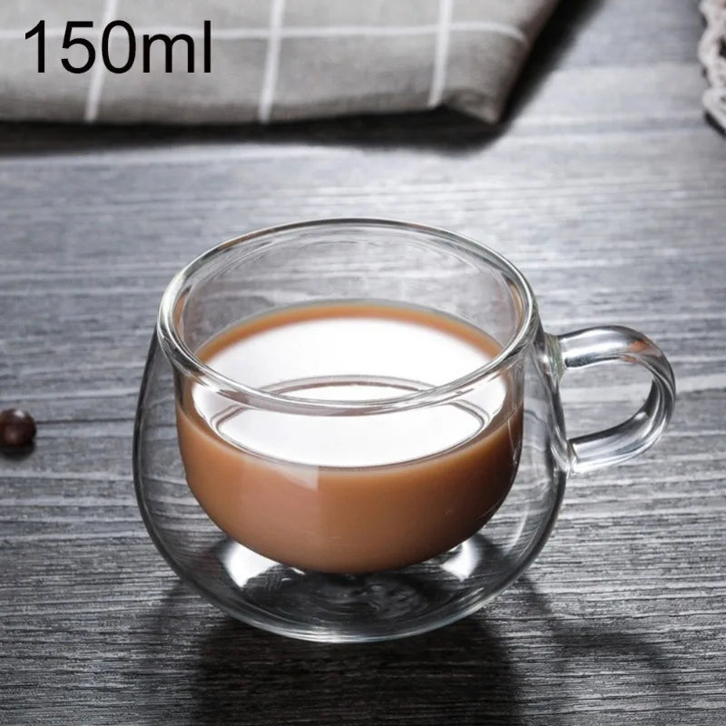 150/250/350ML Heat Resistant Double Wall Glass Coffee Cup with Handle Cappuccino Latte Breakfast Tea Milk Water Clear Cups Gift Oasis Select